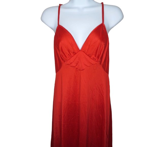 Vintage 70s Vanity Fair Full Length Satin Slip Nightgown S Red Nylon Valentines - Picture 3 of 10